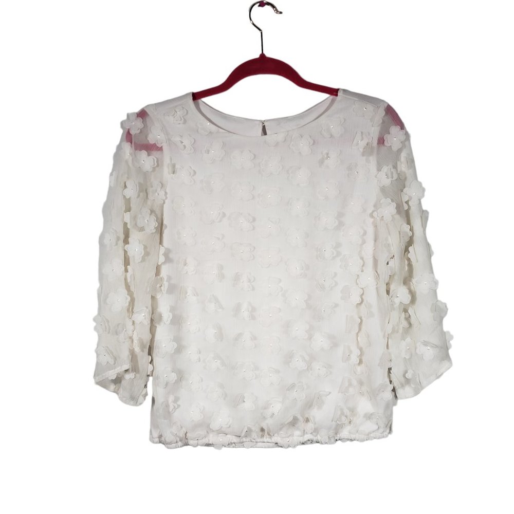 7th Avenue New York & Company Women's size Small White Floral Pullover Top